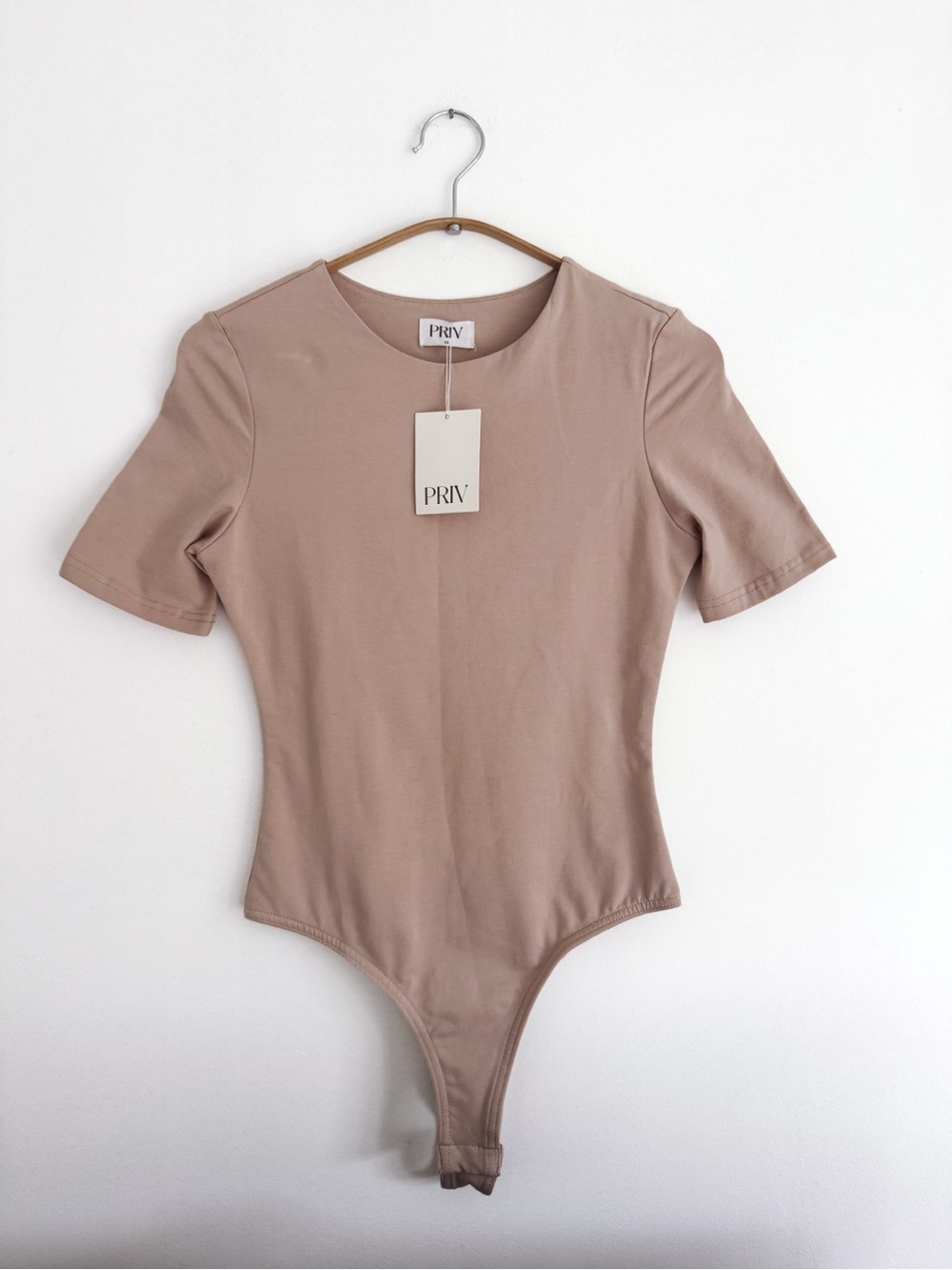 NWT PRIV Short Sleeve Bodysuit Light Blush / Taupe - Size XS